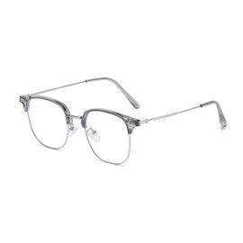LJCZKA Blue Light Blocking Glasses Semi Rimless Eyewear For Women Men Classic Retro Square Metal Frame Blue Filter Anti Eye Eyestrain Gaming Computer Glasses (GreySilver)