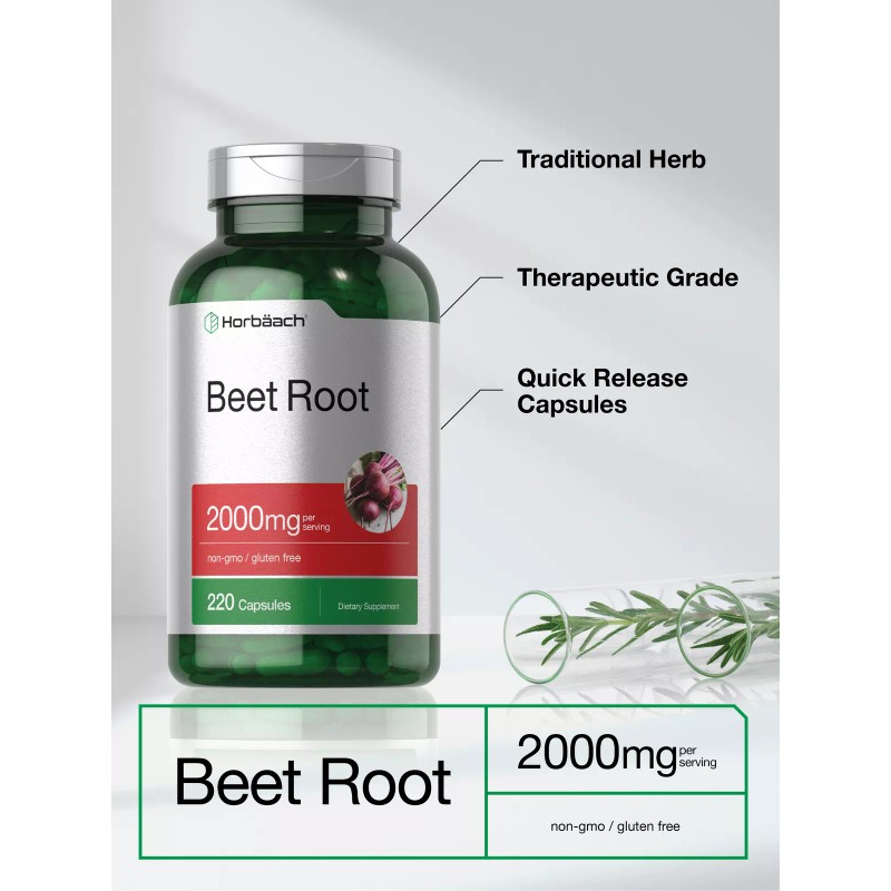 Horbaach Beet Root Powder Capsules 2000mg | 220 Pills |