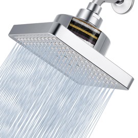 Nuodan High Pressure Rain Shower Head with Filtered - 6" Square Showerhead Filter for Remove Chlorine and Harmful Substances, Improve Hair and Skin Problems, Chrome