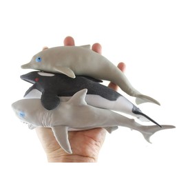 Set of 3 Sand Filled Ocean Animals - Orca, Dolphin, Shark - Moldable Sensory, Stress, Squeeze Fidget Toy ADHD Special Needs Soothing Sea OT