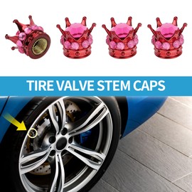 A ABSOPRO Tire Valve Stem Caps 12.8x15.8MM Car Wheel Valve Cap ABS Red Rose Red Faux Crystal Crown Style for Car Bike Motorcycle Truck Anti Crash Tyre Valve Stem Cover Valve Dust Cap 4 Pcs