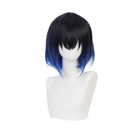 ZGNGLIZ Anime Cosplay Wig Short Blue Black Synthetic Hair for Halloween Costume Party with Free Wig Cap