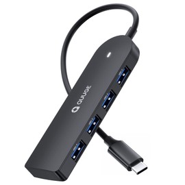 QUUGE USB-C Hub, 4 Ports, USB3.0, Slim, 5 Gbps High Speed Transfer, USB-A Port, USB 3.0 Expansion, 4 Ports, USB Hub with Type-C LED, 4-IN-1 USB C Hub to USB, Small, Bus Power, Lightweight, Compatible