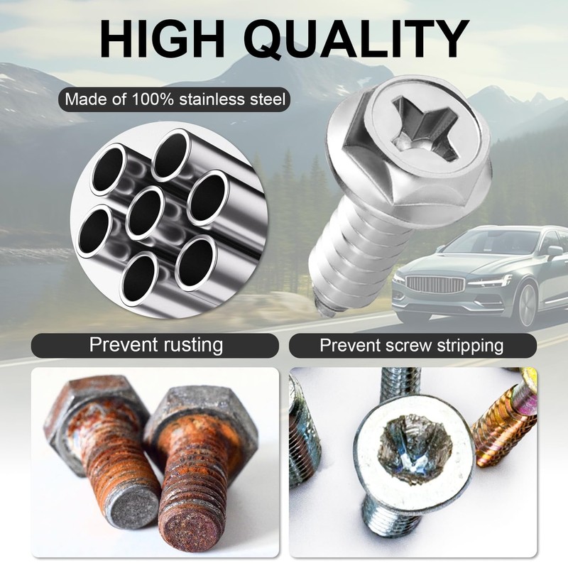 LivTee Rustproof License Plate Screws for Securing License Plates Frames