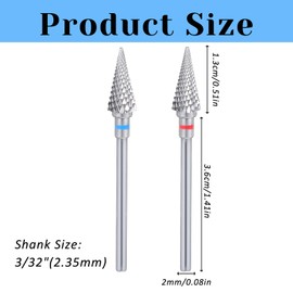 2 Pieces Nail Drill Bits, Tungsten Nail Carbide Bit 3/32" Cone Shape Carbide Bit Carbide Nail Drill Bits for Acrylic Professional Electric Nail Drill Bits for Home Salon/Fine+Medium Nail Bits