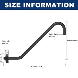 NearMoon J Shaped Shower Extension Arm, Stainless Steel Shower Head Height Extender with Flange, Riser Pipe Design for Cozy Shower Experience, Standard 1/2" Connection (16 Inch, Matte Black)