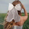CTEAKOP 2 Pcs Elegant White Hair Bow, Silk Yarn Ribbon