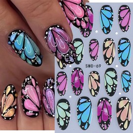 LPOODDNU 5D Butterfly Flower Nail Art Stickers Embossed Floral Nail Decals, 3 Sheets Exquisite Flowers Butterflies Design Nails Stickers Spring Nail Art Supplies Self Adhesive Nail Sticker for Women