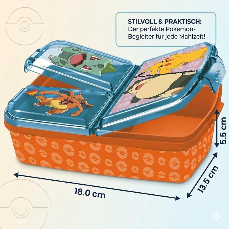 Pokémon Children's Lunch Box with 3 Compartments, Plastic Lunch Box