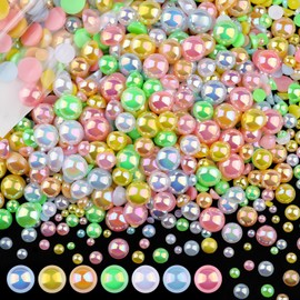 100g Flatback Pearls for Crafts,Assorted Sizes Half Round Pearl Beads Rhinestones for Nails,Pearl Flatback Resin Cabochons Beads for DIY Crafts Decoration (Youthful Series)