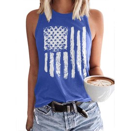 Langwyqu Womens Crewneck American Flag July Fourth Outfit Independence Day Sleeveless Tank Tops M