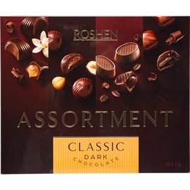 Classic Dark Chocolate Assortment Candy Box with Creamy Hazelnut & Dark Hazelnut, Creme Brulee Flavored Fondant & Coffee Flavored Fondant, 154g/5.43oz