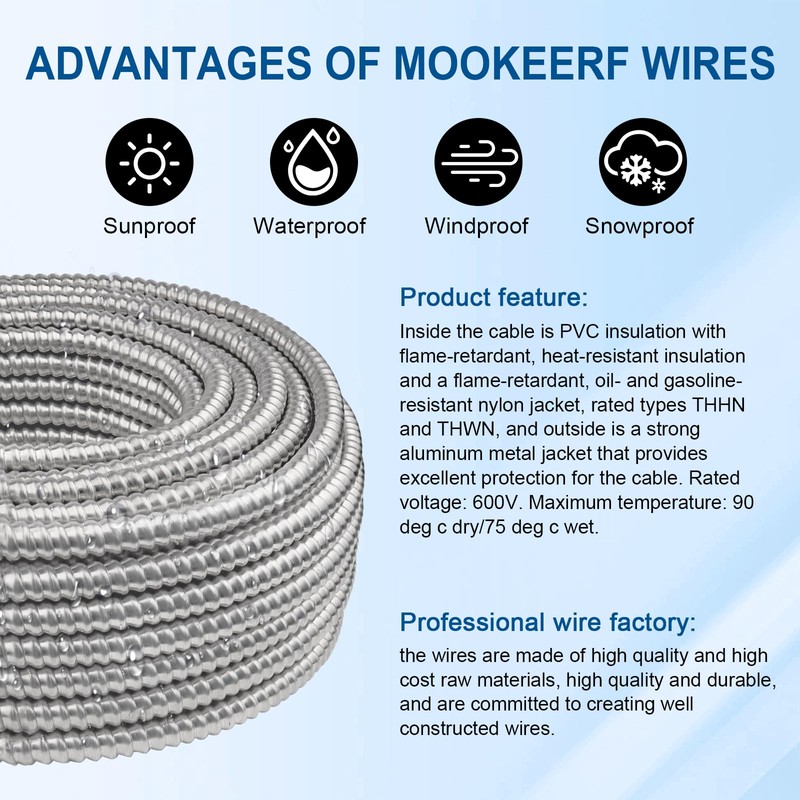 10/2 MC Cable with Ground - 15FT Pure Copper 10AWG/2