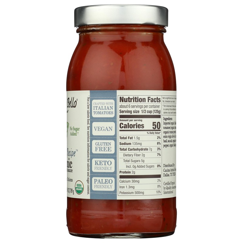 ORGANICO BELLO Organic Delicate Recipe Pasta Sauce, 25 OZ