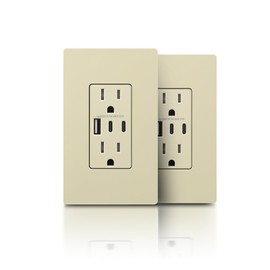 TOPELER USB Receptacle Outlet, 30W 6.0A USB Charging Outlet with Type A & C Port, 15A Tamper-Resistant Wall Socket with 3 USB Ports, Screwless Wall Plate Included, ETL & FCC Listed, Ivory, 2 Pack