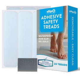 SlipX Solutions Wide Non-Slip Adhesive Safety Treads | 8" Anti-Slip Bathroom Accessories - Bathtub, Shower, & Step Power Grip Floor Grips | 24 Large Floor Tread Stickers, Clear
