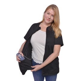 Inspired Comforts Mastectomy Recovery Shirt with Drain Pockets & Fasteners to Hold Drainage Tubes Black