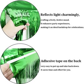 CareCheer 2 Pack 29x108 Inch Green Metallic Foil Fringe Table Skirt Tinsel Skirting Garland Banner for Parade Floats Trailer Mardi Gras Birthday Baby Shower Wedding St. Patrick's Day Party Decoration