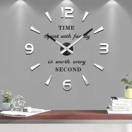 VANGOLD Large 3D Wall Clock DIY Wall Decoration Clock with Mirror Surface Sticker for Office Home Living Room Decor