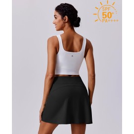 PINSPARK Golf Skorts for Woman Lightweight Tennis Skort Skirt High Waisted Athletic Skirts with Pockets UV Protection Sports Skort, Black XX-Large