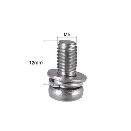 uxcell M5 x 12mm Stainless Steel Phillips Pan Head Machine Screws Bolts Combine with Spring Washer and Plain Washers 5pcs