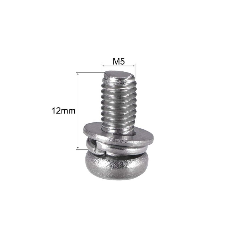 uxcell M5 x 12mm Stainless Steel Phillips Pan Head Machine