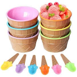Gearmax 6 Pieces Ice Cream Sundae for Children, Cute Colourful Ice Cream Bowls, Ice Cream Bowl Set, Ice Cream Dish Cup with Spoons for Food, Fruit, Yogurt, Family, Camping, Christmas Party