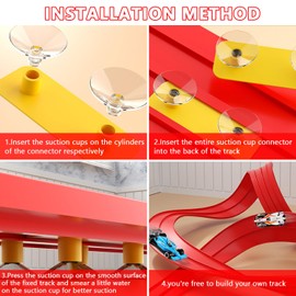 Flexible Toy Car Track, Race Track Toy with 4 Diecast Cars and Storage Bag, Roll Up Car Ramp Track with Suction Cups, Attach to Windows Doors for Bumps Jumps Tunnels Loops