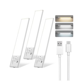 FBY Under Cabinet Lighting,1800mAh USB Rechargeable Closet Light, 8-Inch LED Motion Sensor Indoor, 3-Level Adjustable Brightness and 3 Color Temperature Options (3Pack)