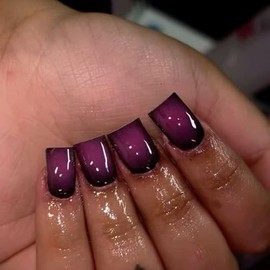 SXVME Uñas postizas cuadradas cortas, con degradado morado y negro, uñas postizas francesas, calidad de salón, uñas postizas de gel suave reutilizable