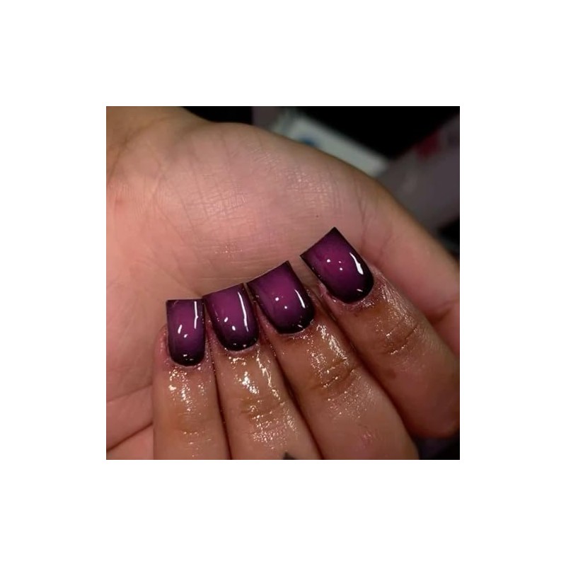 SXVME Uñas postizas cuadradas cortas, con degradado morado y negro,