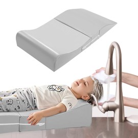 Extra Large Hair Washing Station for Kids - Ergonomic Shampoo Foam Mat with Neck Support for Sink, Portable & Foldable Shampoo Buddy for Toddlers, Non-Slip & Waterproof Hair Washing Mat -Grey