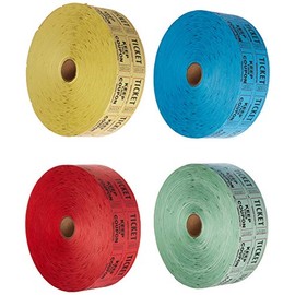 Raffle Tickets - (4 Rolls of 2000 Double Tickets) 8,000 Total 50/50 Raffle Tickets (Blue/Green/Red/Yellow)