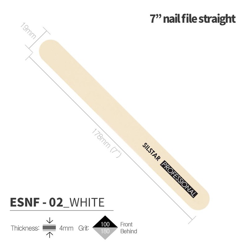 SILSTAR PROFESSIONAL 7" NAIL FILE STRAIGHT WHITE 100/180 MADE IN