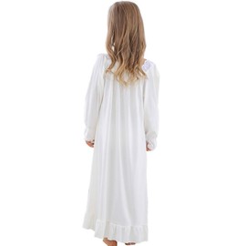 Flwydran Nightgowns for Girls, Long Vintage Soft Cotton Kid Sleepwear Nighties, Full Length Nightdress for Kids, White, 100(2-3 Years)