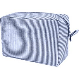 Makeup Bag for Women Striped Grooming Bag Lightweight Toiletry Make up Bag Large Organizer Storage Pouch for Girls (Navy Blue, One Size)
