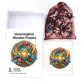 GLOBLELAND 200Pcs Hummingbird Wooden Jigsaw Puzzles for Adults 35x21cm Wood Adult Puzzles Unique Shaped Wooden Puzzles Animal Colorful Jigsaw Puzzles for Christmas Birthday Gifts Family Games