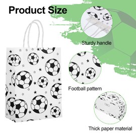 16Pack Soccer Gifts Bags Print Paper Party Favor Bags for Treats,Soccer Goodie Bags with Handle for Sports Theme Party Decorations Game Celebration Supplies