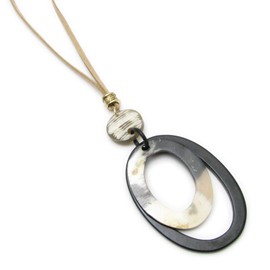 Fragrant Day Necklace, Natural Material, Buffalo Horn, Oval Leather, KN48023, Buffalo Horn