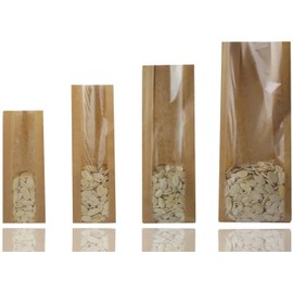 Jamo Solutions | 100pcs, 250g | Window Kraft Paper Side Gusset Pouch | Storage Bag for Dry Food, Coffee, Cosmetics | Foil Lined with Heat Seal for Long-Term Freshness | Brown (80x45x280mm)