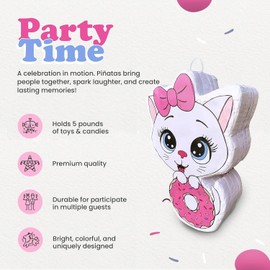 GFF Grass Flip Flops Cat Donut Piñata Bulk Candy Fill Spill 16.5x12x4 Inch Kitty Party Favor Game Birthday Parties Supplies Animal Theme Cute Decor School Carnivals Cat Party Event