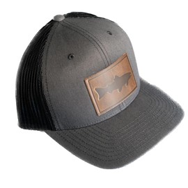 Ox & Pine Handmade Fish Stamp Leather Patch Trucker Hat (Navy/White, Charcoal, and Green/Khaki) (Cafe, Charcoal)