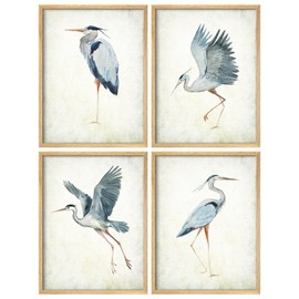 SIGNWIN Framed Poster Set Watercolor Heron Bird Elegant Herons in Various Poses Illustrations Modern Art Decorative Minimalist Multicolor for Bedroom - 8"x10"x 4 Natural