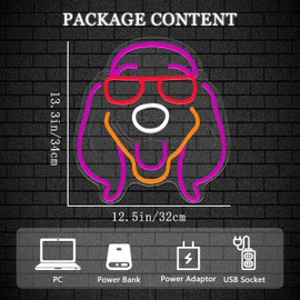 Dog Neon Sign for Wall Decor, Pet LED Light with USB Power and Dimmer, Animal Wall Light for Bedroom Game Room Man Cave Bar, Birthday Gift for Dog Lovers