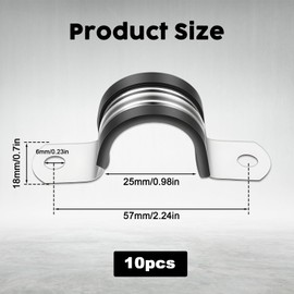 10 Pcs Stainless Steel Conduit Straps, 1 Inch Pipe Clamps, 2 Holes U Bracket Rubber Cushioned Insulated Clamp, Reinforced Rigid Pipe Strap for Pipes Fixing on Various Surfaces