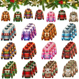 Christmas Wooden Sweater Ornaments, 36-Piece Set, 12 Festive Designs with Hemp Rope, Holiday Tree Decorations, 3 Inches + DIY Wishing Area