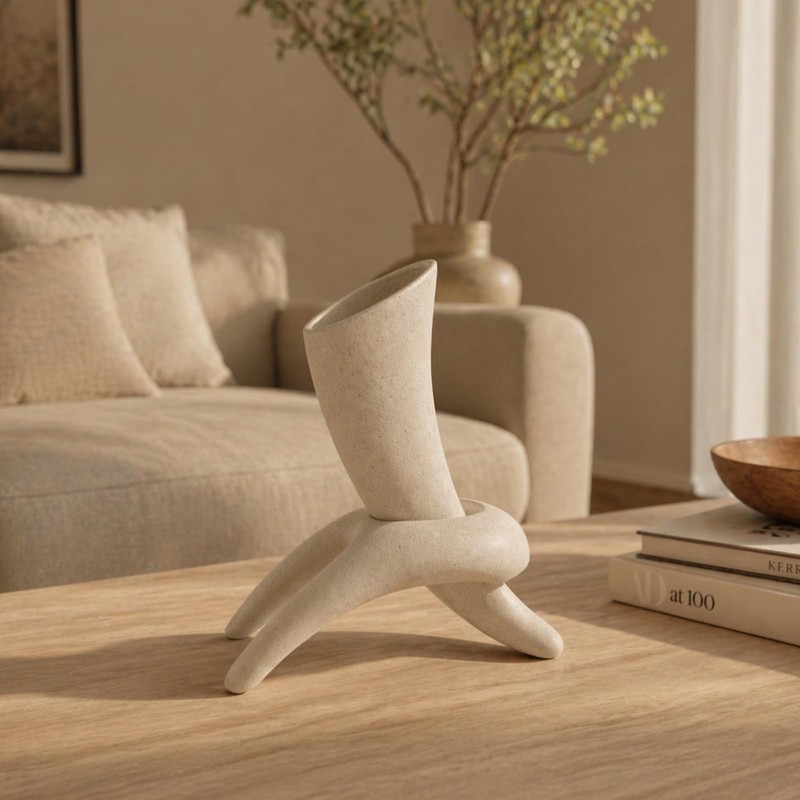 Modern Abstract Ceramic Vase 7.3" Wabi Sabi Japandi Sculptural Vase,