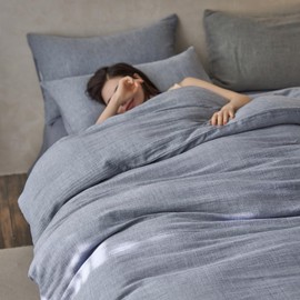 ROOMLIFE 100% Cotton Muslin Twin Duvet Cover Set Minimalist Comfy Soft Breathable Textured Durable 3 Pieces Bedding Duvet Cover Set for All Seasons(Twin, Navy Blue)