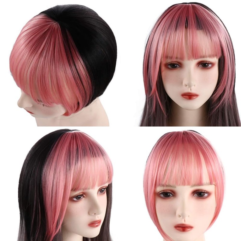 Pink/Golden Hair Bangs Clip in Hair Extensions, Clip on Bangs