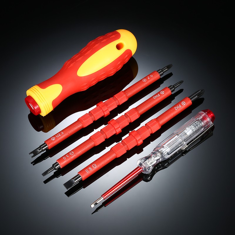 5pcs 500V Insulated Screwdrivers Set with Magnetic Slotted Phillips Pozidriv